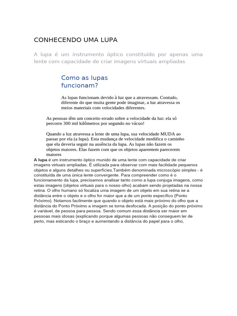 Funcionamento da Lupa e Imagens Ampliadas | PDF