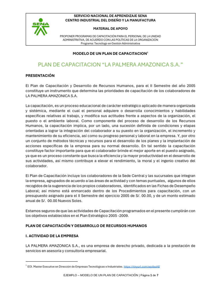 Plan de Capacitación para Recursos Humanos | PDF | Business | Gestión ...