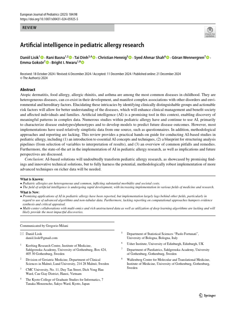AI Applications in Pediatric Allergy Research | PDF | Machine Learning ...