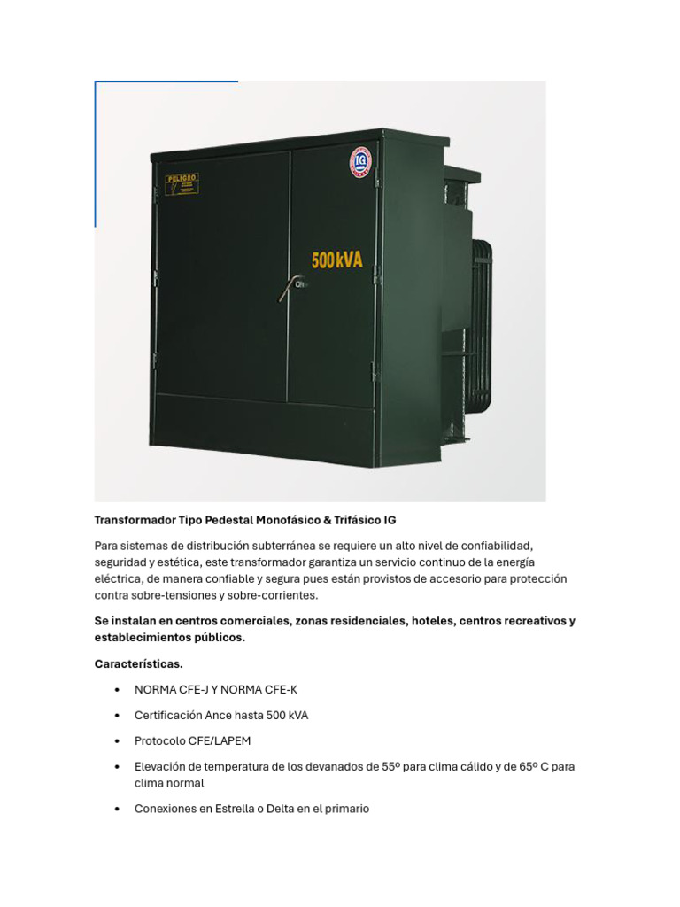Transformador Tipo Pedestal Monofásico PDF Transformador