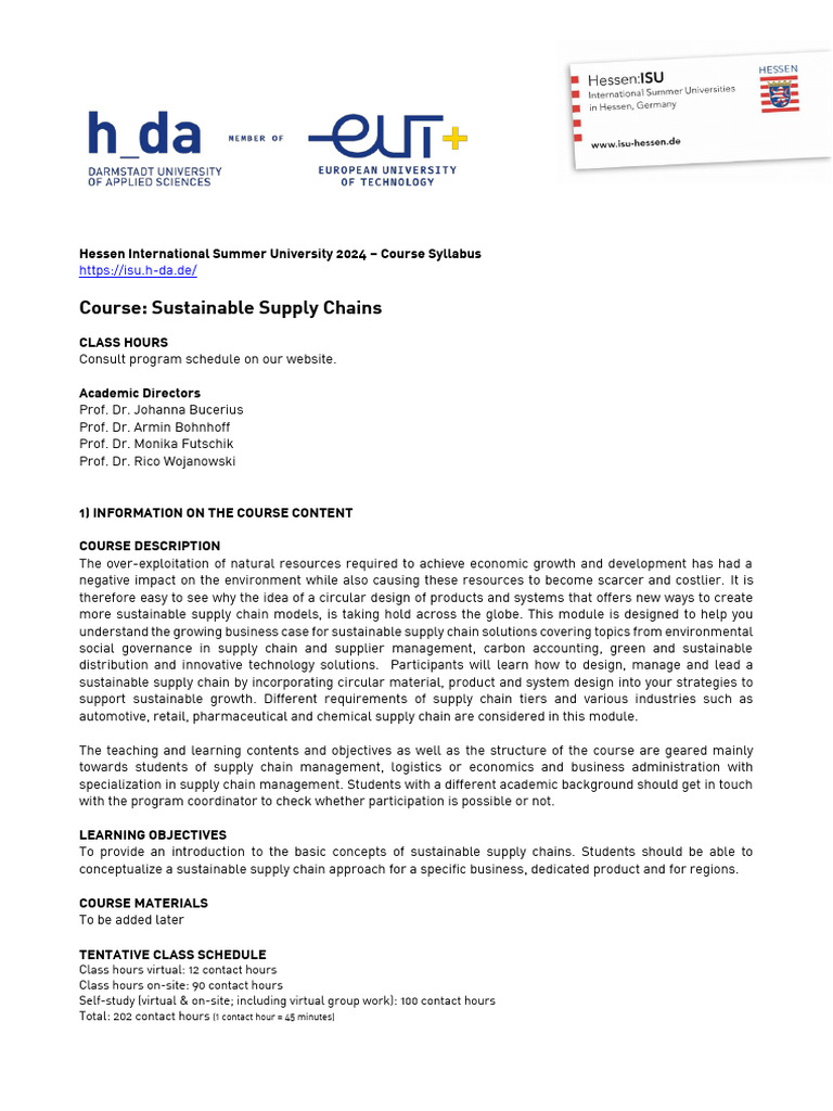 Sustainable Supply Chains CourseOutline | PDF | Supply Chain | Supply ...