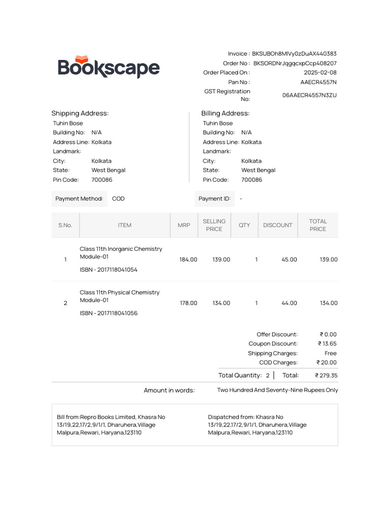 Invoice for Chemistry Modules Order | PDF | Invoice | Payments