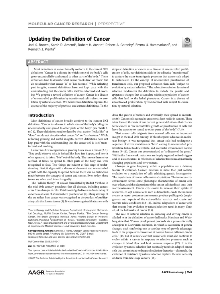 Revised Definition of Cancer Evolution | PDF | Metastasis | Cancer