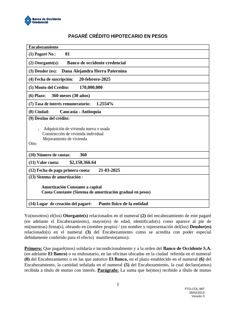 Pagare Credito Hipotecario en Pesos | PDF | Pagos | Bancos