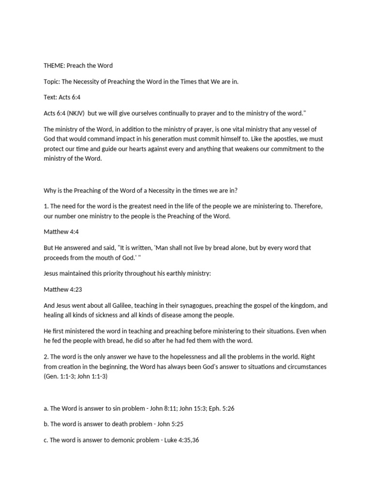 Importance of Preaching the Word Today | PDF | New Testament Content ...