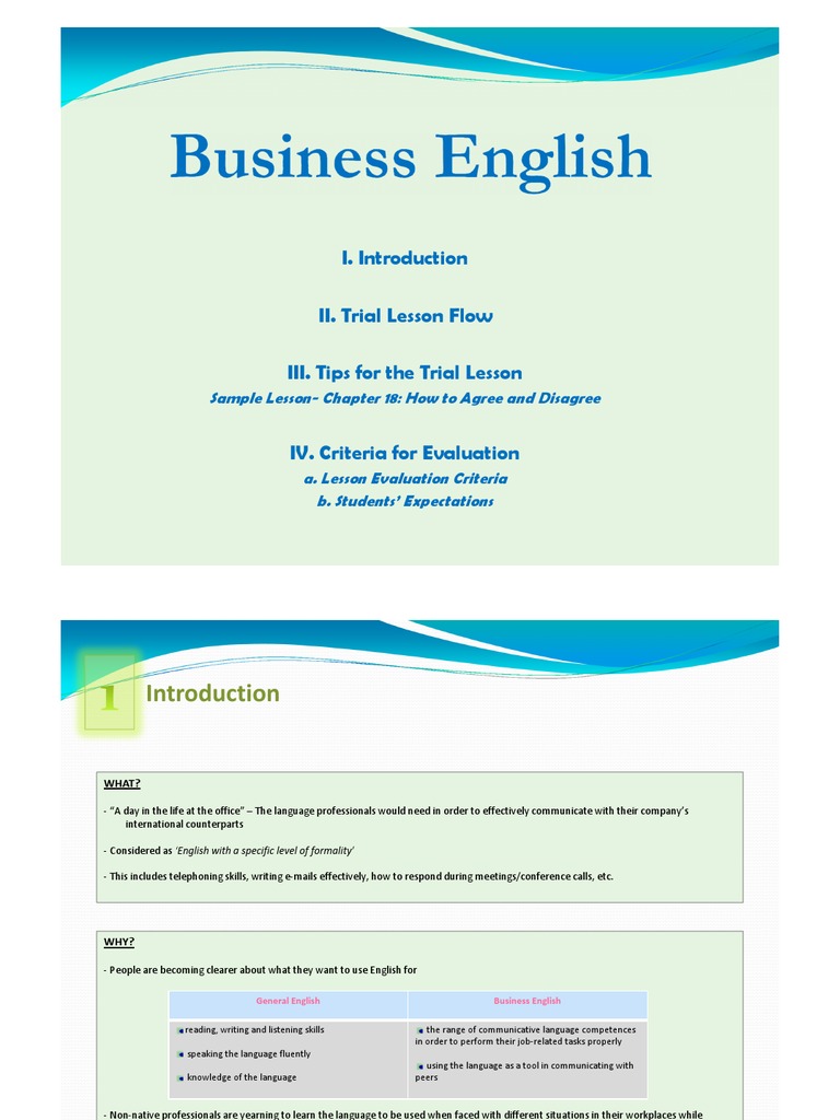 File 1 Business English Pre-Trial Lesson Orientation ...
