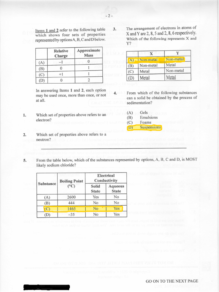 CSEC Chemistry MayJune P1 2022 Solution | PDF