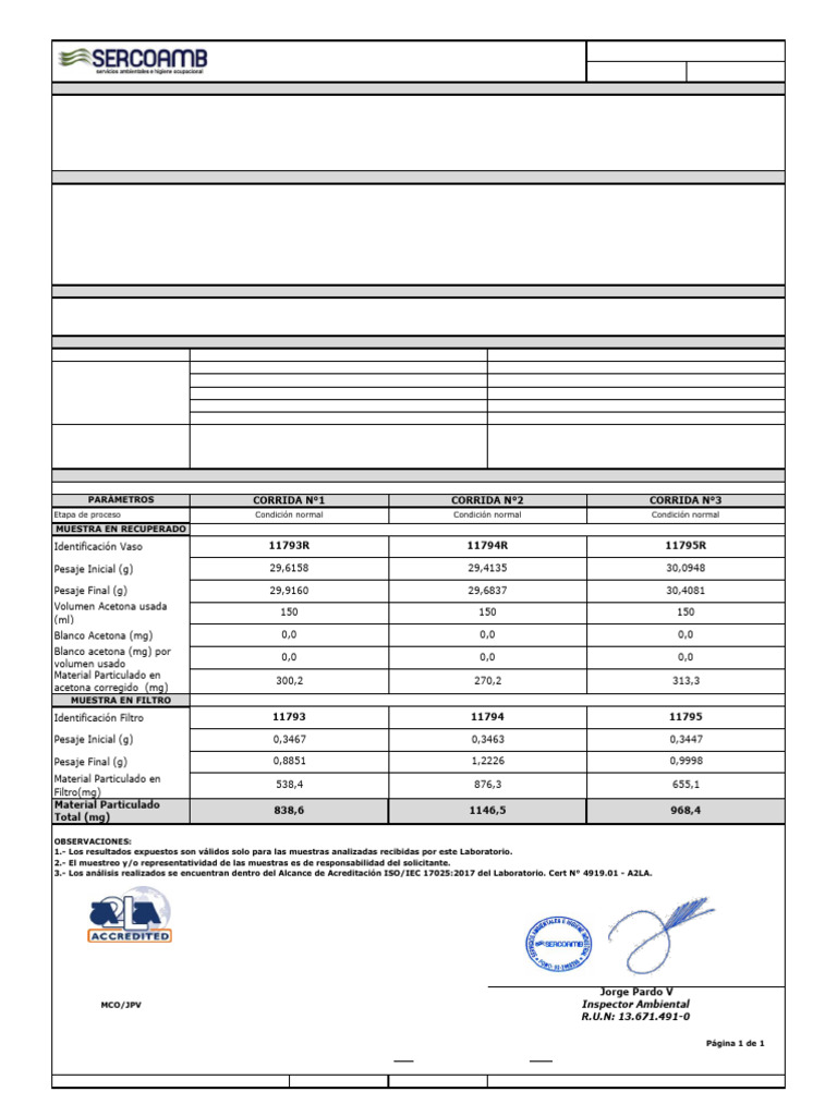 Informe de Análisis Gravimétrico ISO-401 | PDF