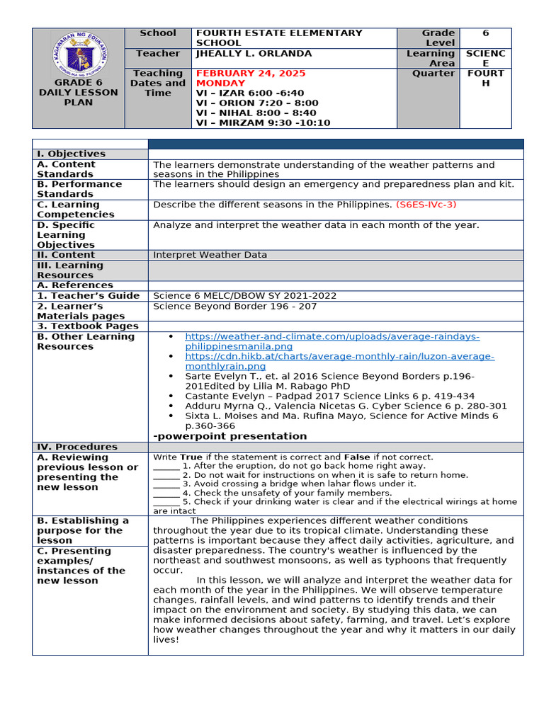 Grade 6 Science Weather Lesson Plan | PDF | Atmosphere Of Earth | Humidity