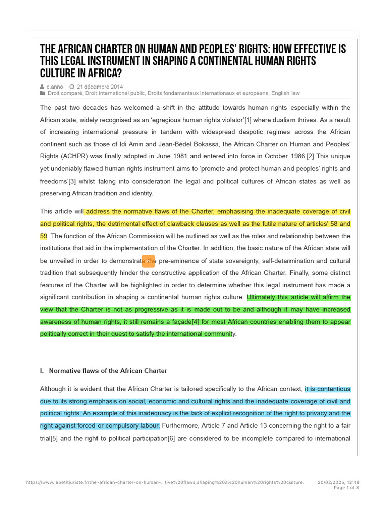 The African Charter On Human and Peoples' Rights - How Effective Is ...