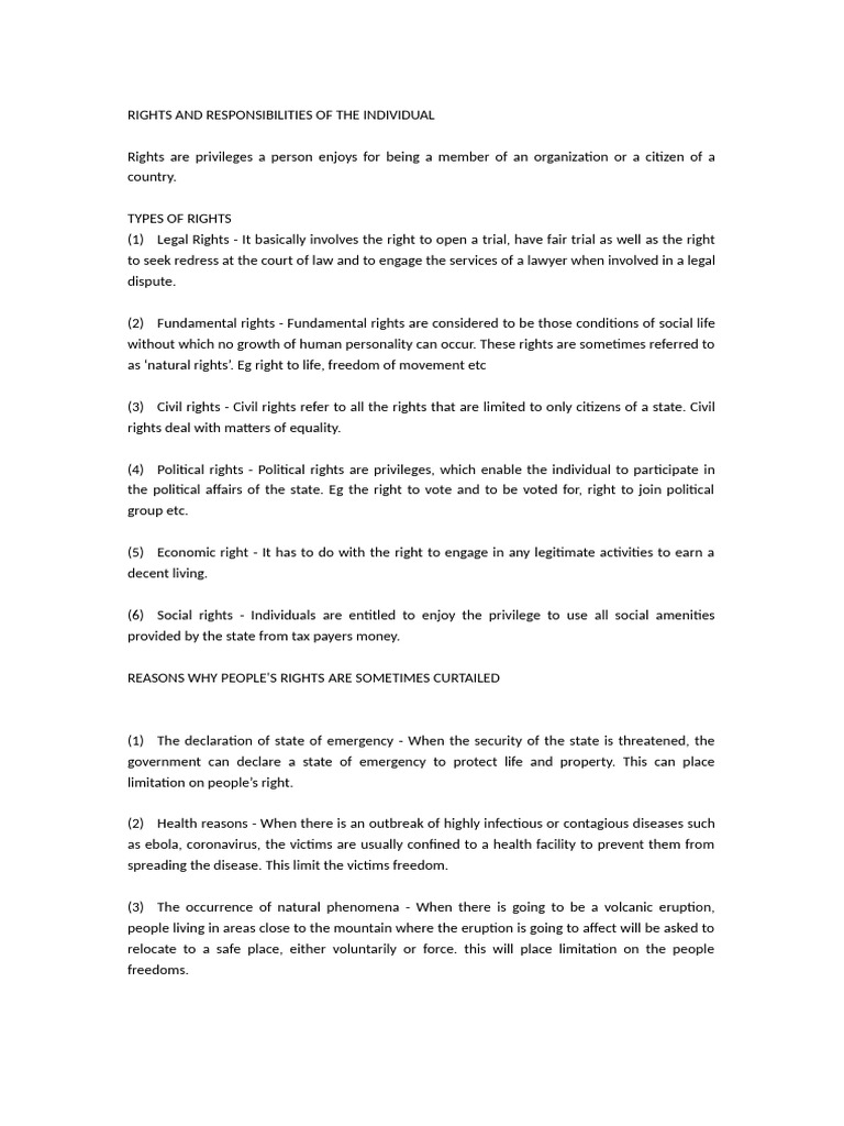 Rights and Responsibilities Explained | PDF | Rights | Citizenship