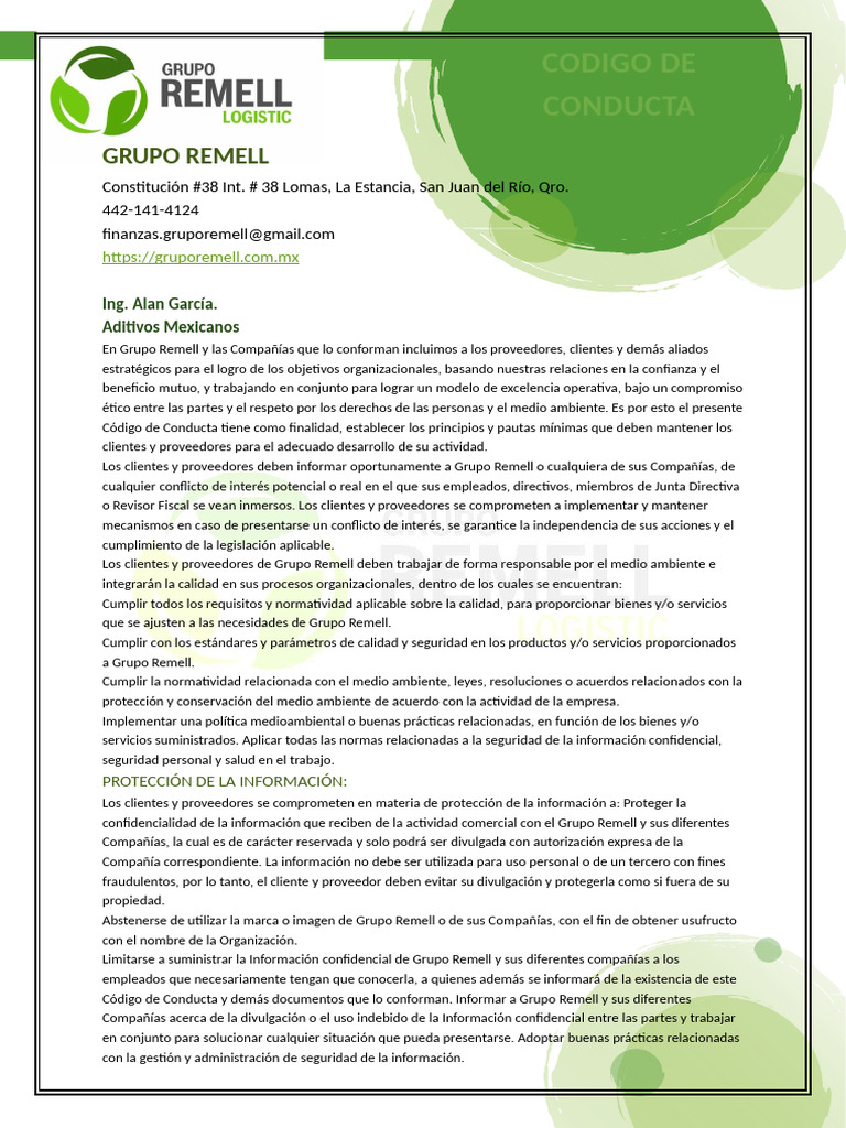 Código de Conducta para Proveedores y Clientes | PDF | Seguridad de ...