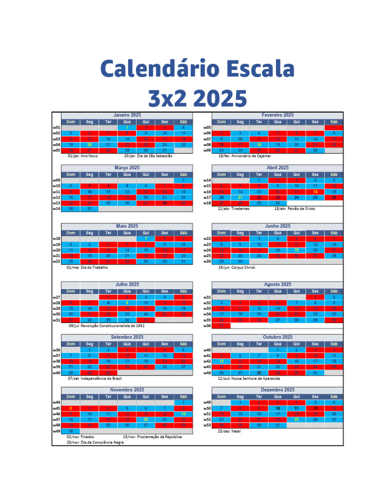 Calendário Escala 3x2 2025 | PDF