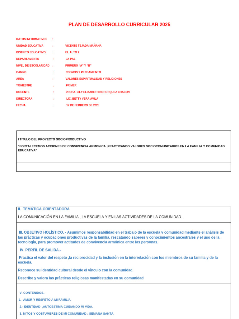 Plan de Desarrollo Curricular 2025 | PDF | Amor | La resurrección de Jesús