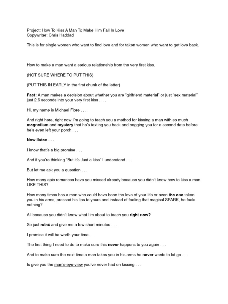 How To Kiss A Man Sales Video Script | PDF | Kiss