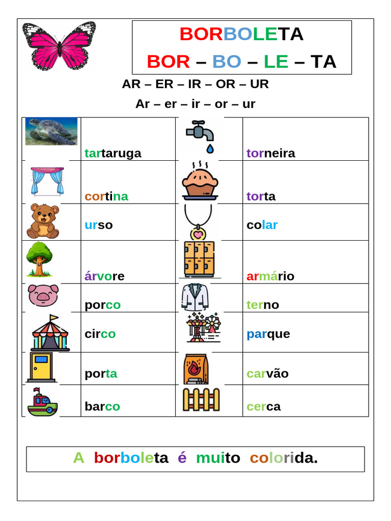 Vogais e Palavras: Ar, Er, Ir, Or, Ur | PDF