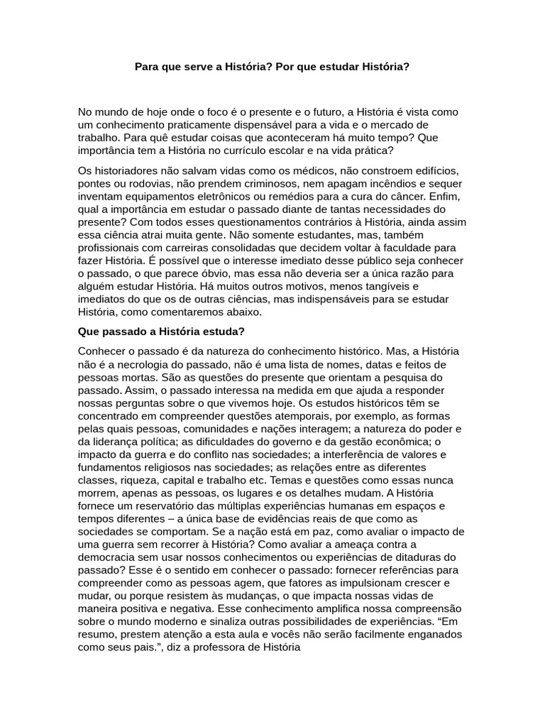 A Importância do Estudo da História | PDF | Science | Informação