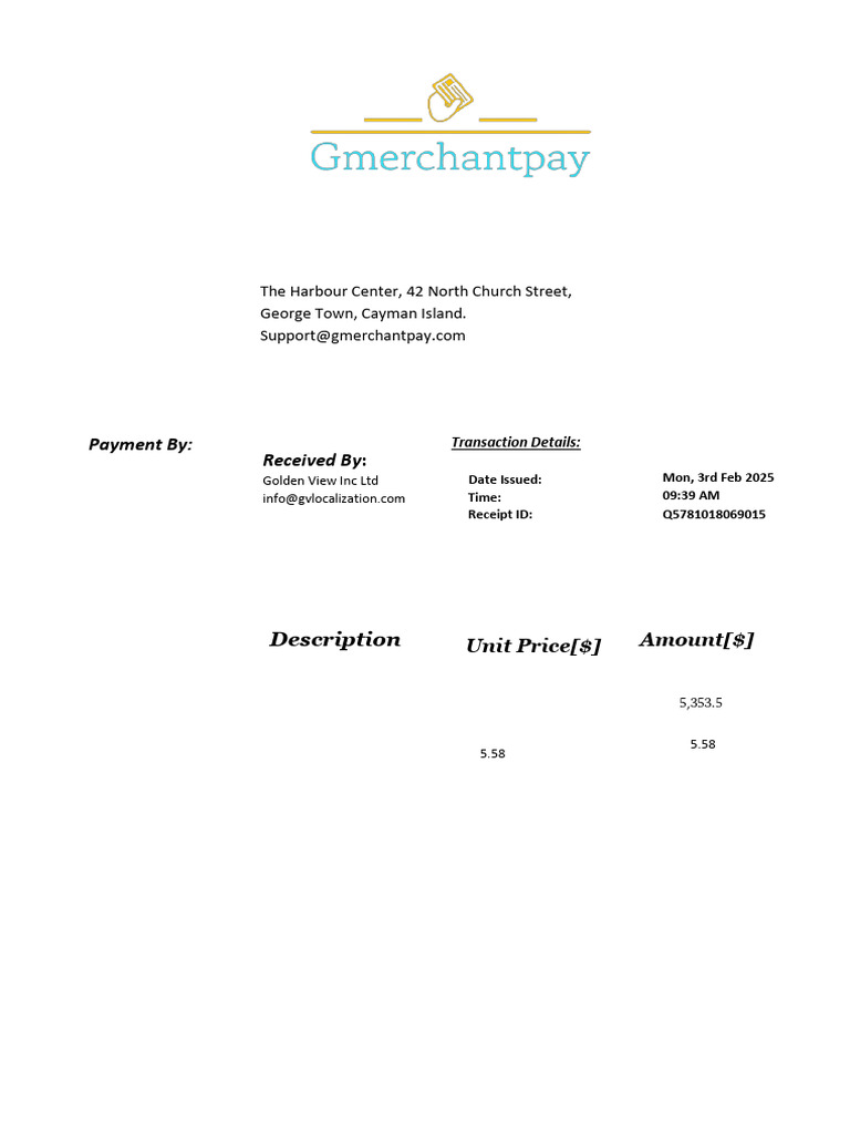 Freelance Payment Receipt - $5,359.08 | PDF