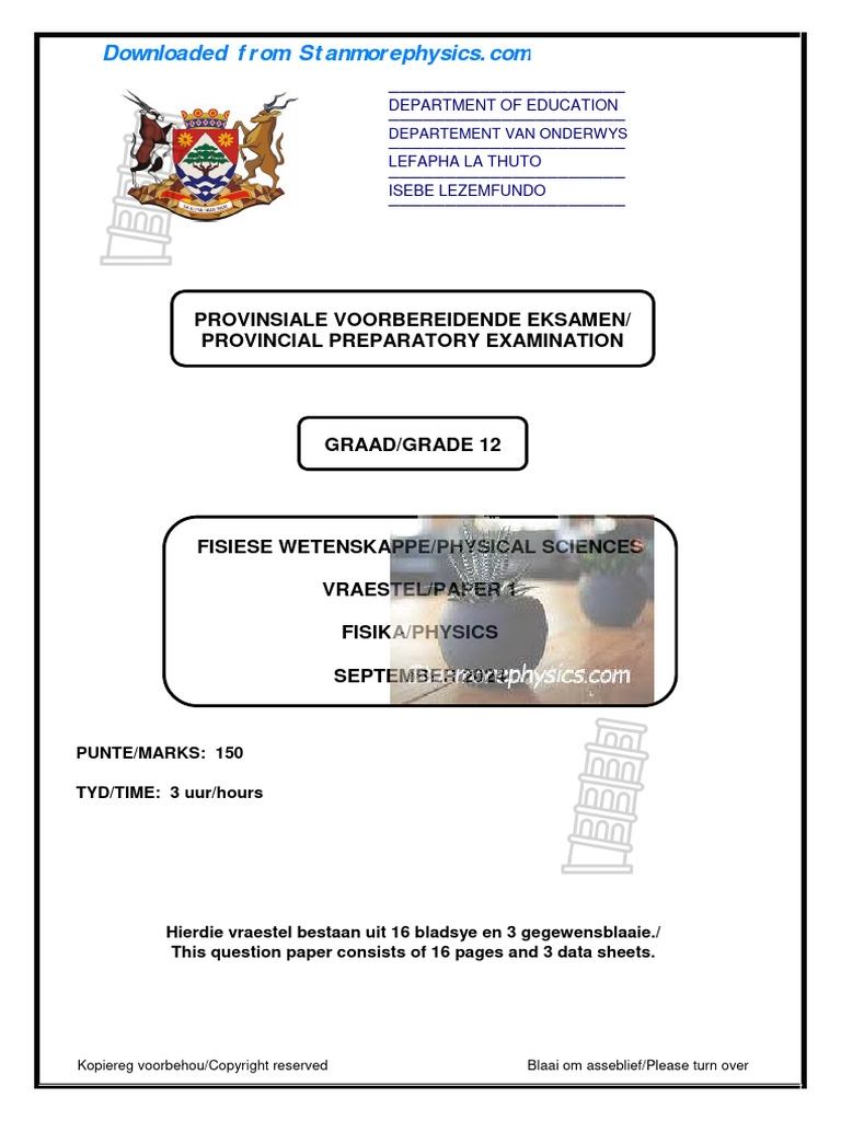 NW Physical Sciences Grade 12 September 2024 P1 and Memo | PDF | Force ...