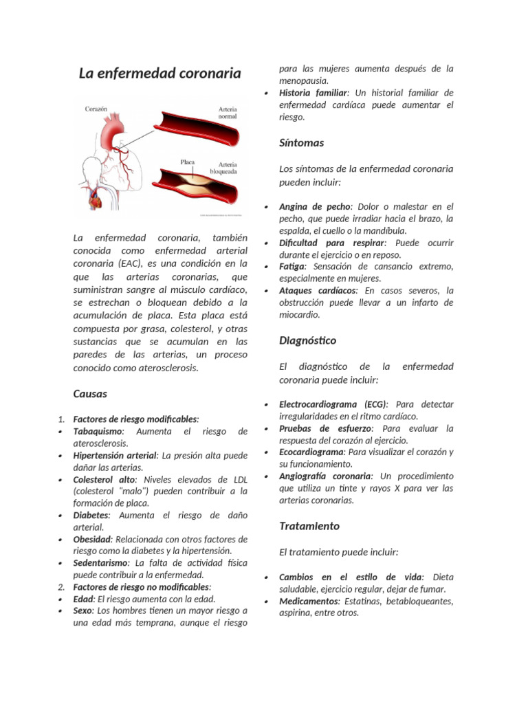 La enfermedad coronaria | PDF | Enfermedad de la arteria coronaria ...