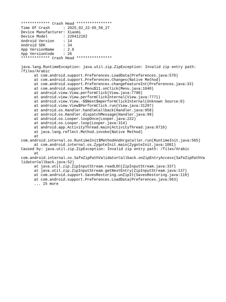 Android App Crash Report | PDF