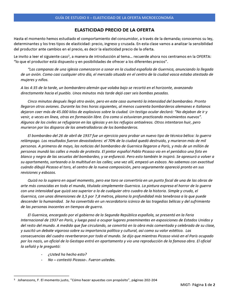 Guía de Estudio Ii - Elasticidad Precio de La Oferta - 202451 | PDF ...