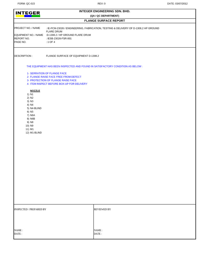Flange Surface Inspection Report | PDF | Engineering Thermodynamics