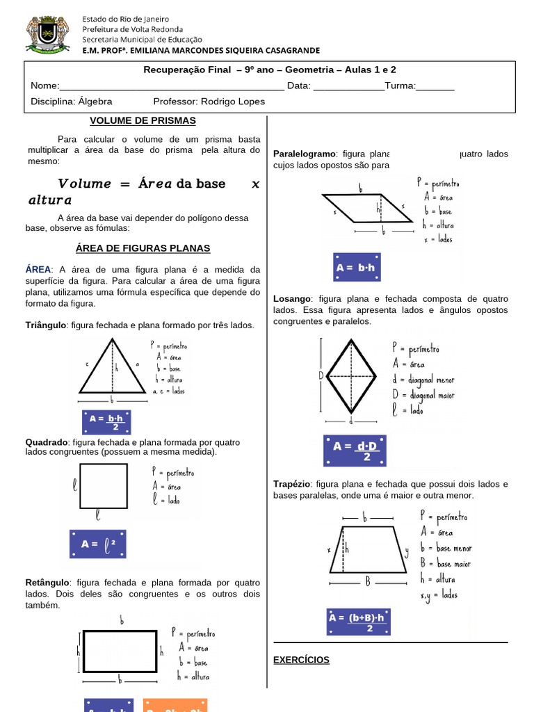 Recuperação Final - Geometria - 9º Ano - Aulas 1 e 2 | PDF | Triângulo ...