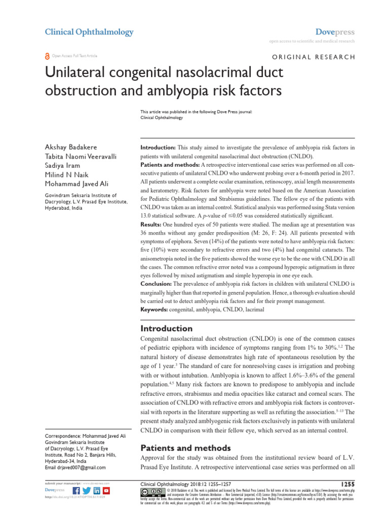 Unilateral Congenital Nasolacrimal Duct Obstruction and Amblyopia Risk ...
