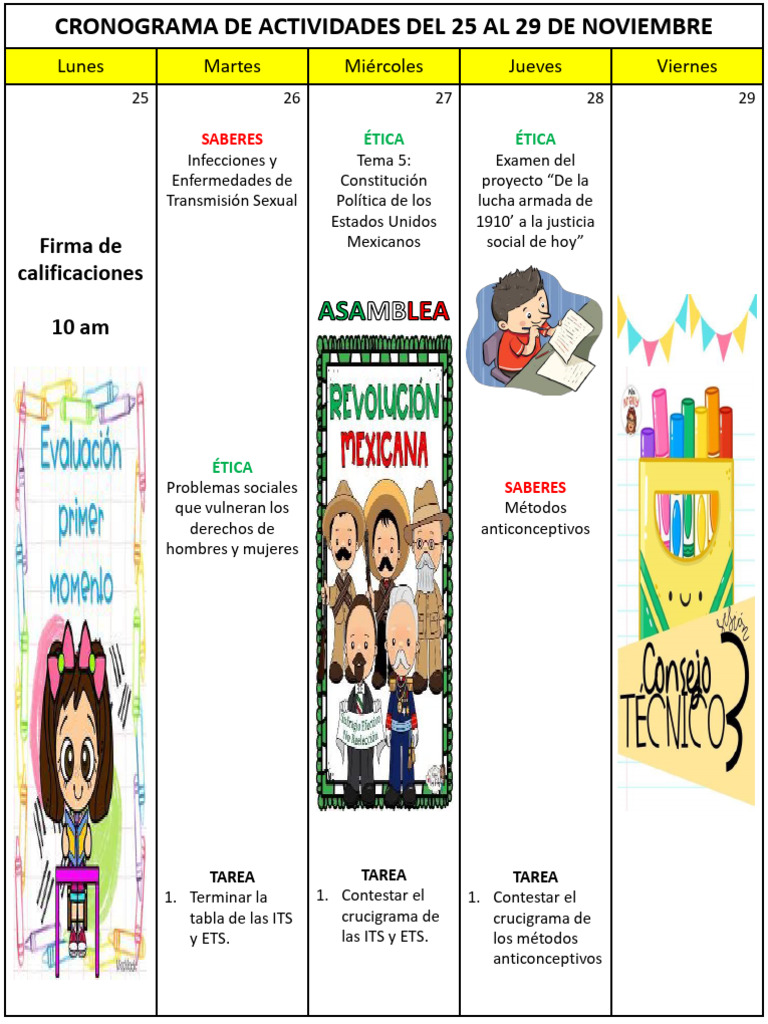 CRONOGRAMA. Semana Del 25 Al 29 de Noviembre | PDF