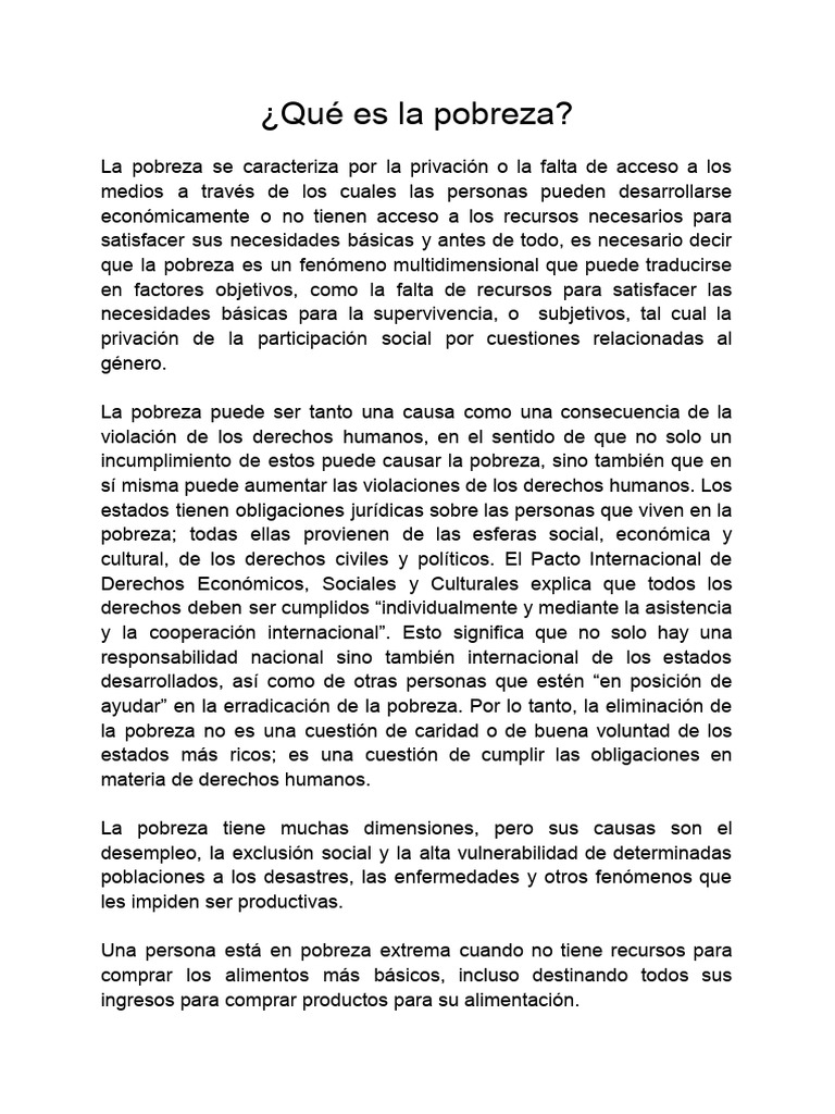 La Pobreza | PDF | Pobreza | Pobreza e indigencia