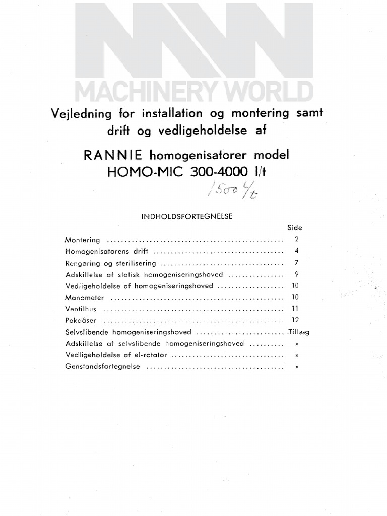 Rannie Homogeniser MIC No 426 | PDF