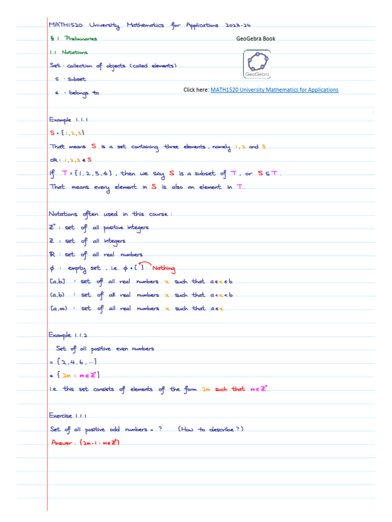 MATH1520 Chapter 1 (Preliminaries) | PDF