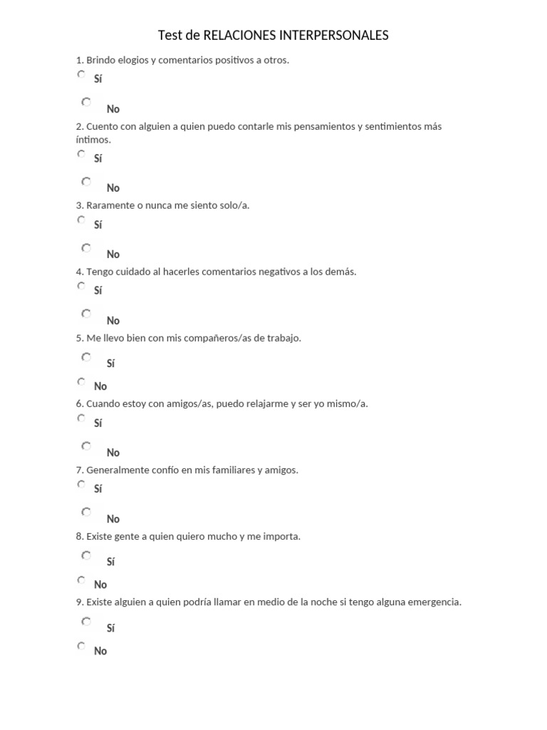 Test de Relaciones Interpersonales | PDF