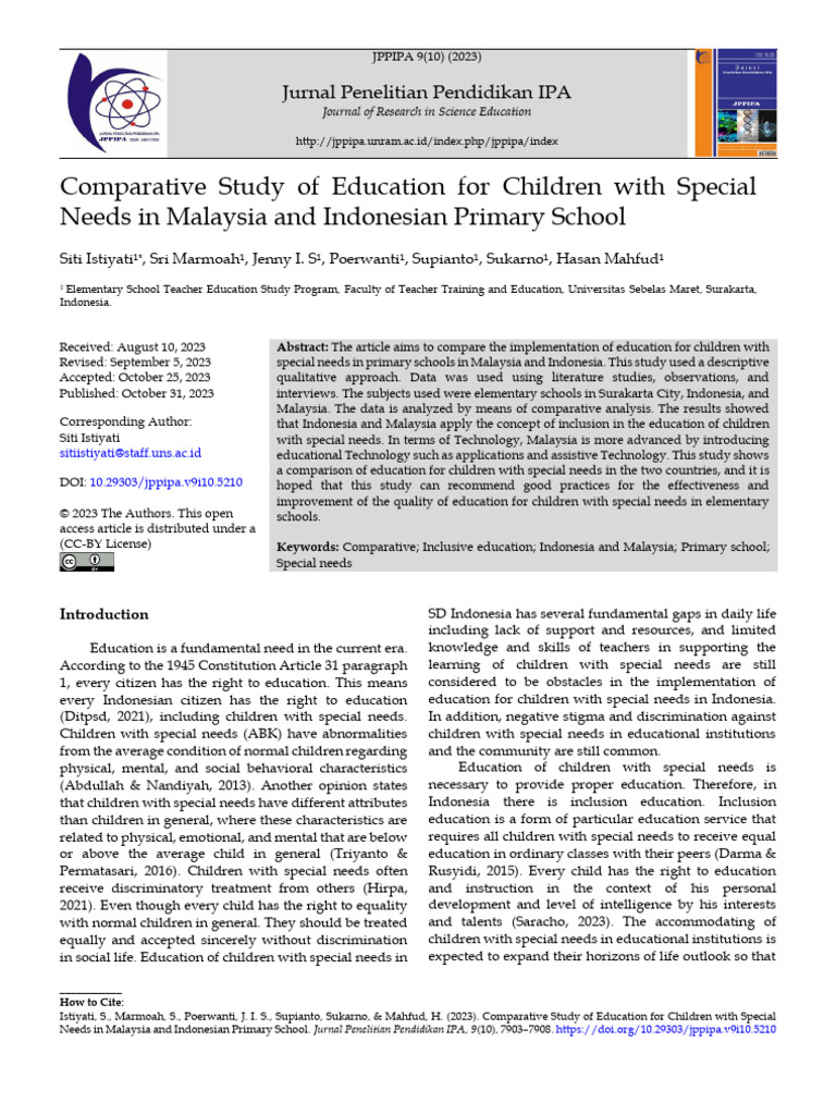 Comparative Study on Special Needs Education | PDF | Special Education ...