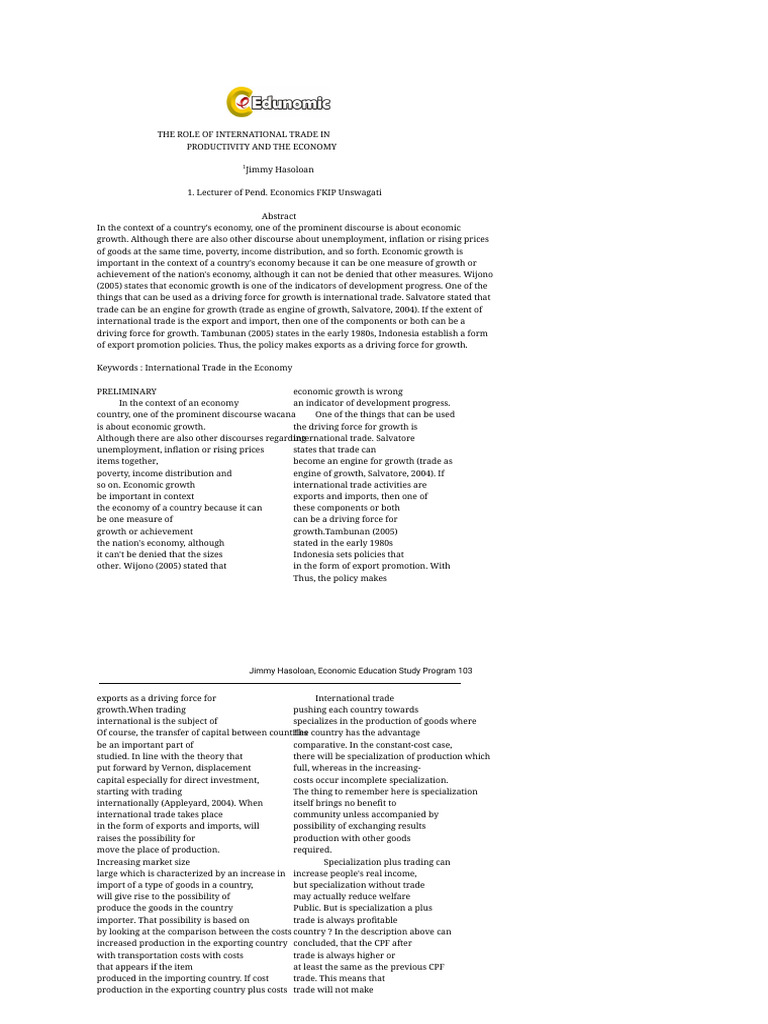 Impact of International Trade on Economy | PDF | Comparative Advantage ...