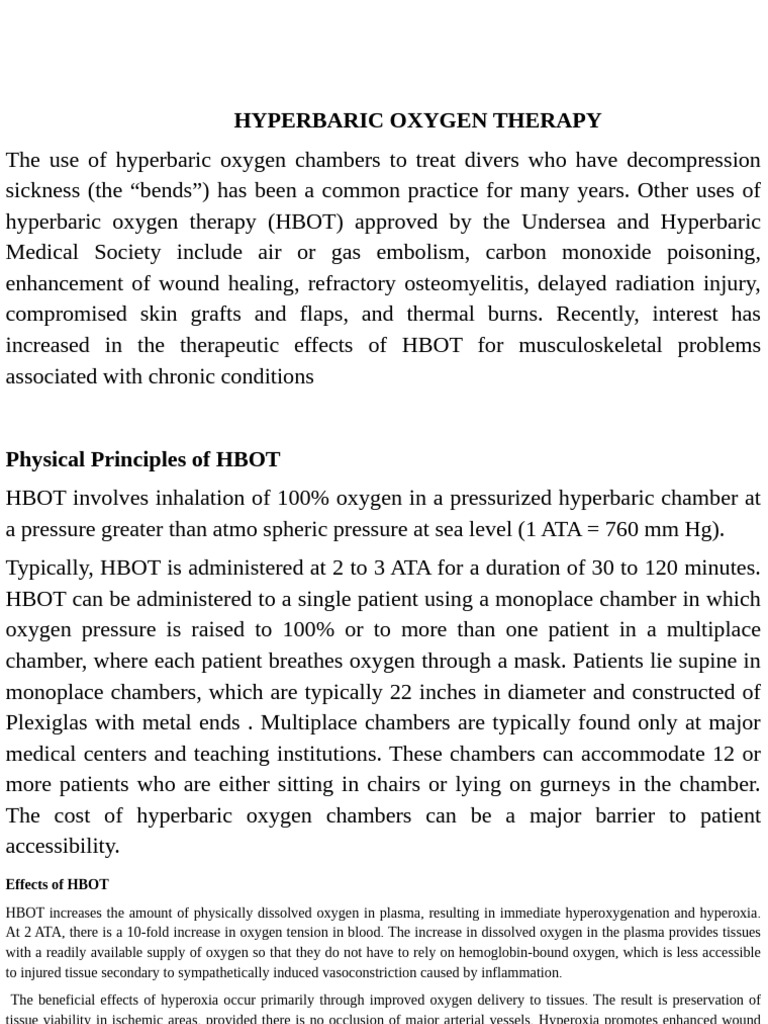 Hyperbaric Oxygen Therapy Lecture Electrotherapy | PDF | Diseases And ...