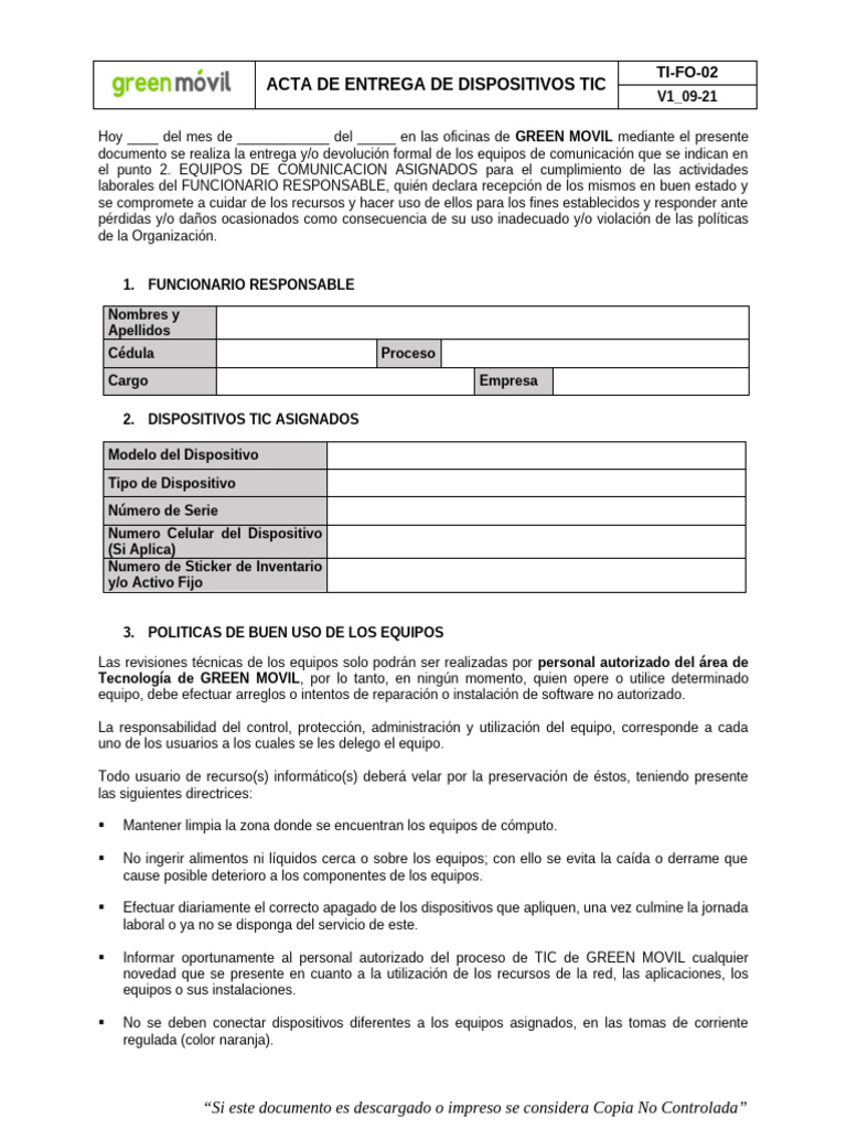 Acta de Entrega de Equipos TIC | PDF | Tecnología de información y ...
