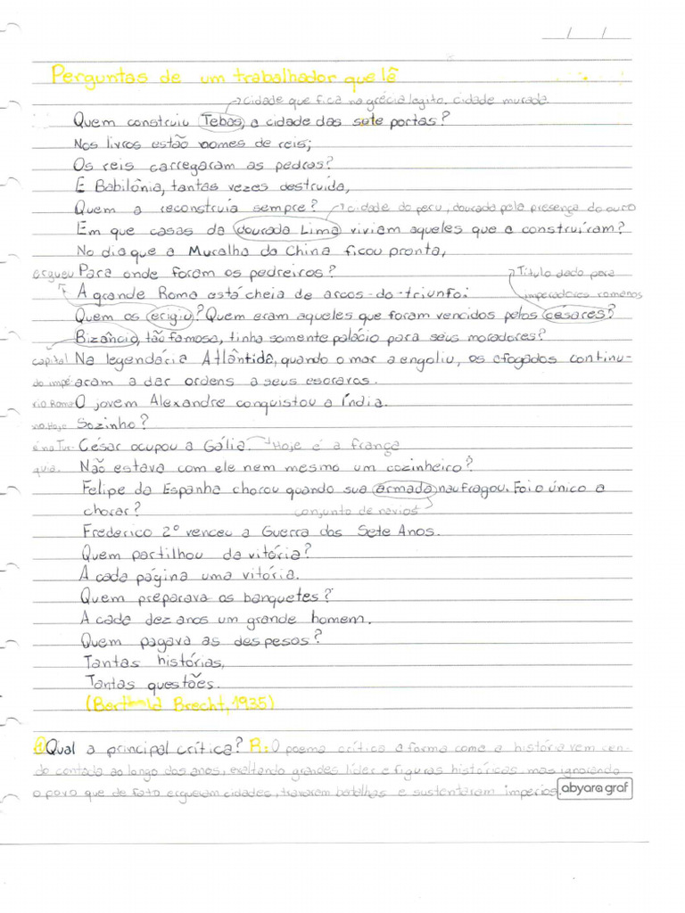 Poema- Perguntas de um trabalhador que lê | PDF