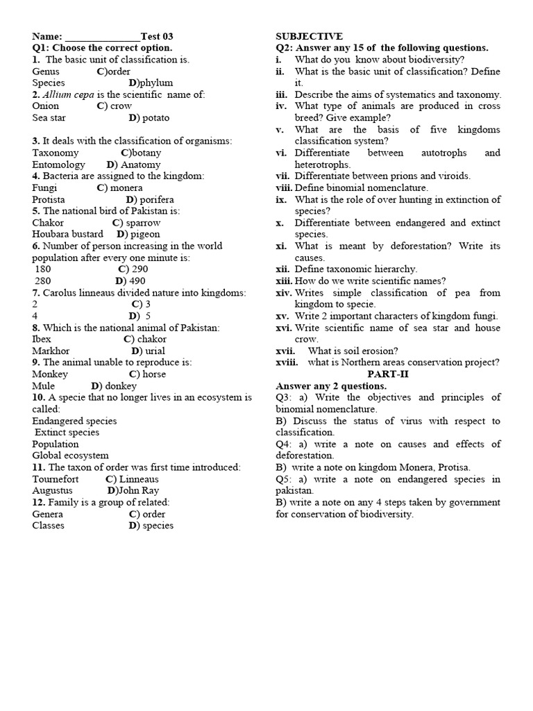 unit 2-3 test | PDF | Taxonomy (Biology) | Hypothesis