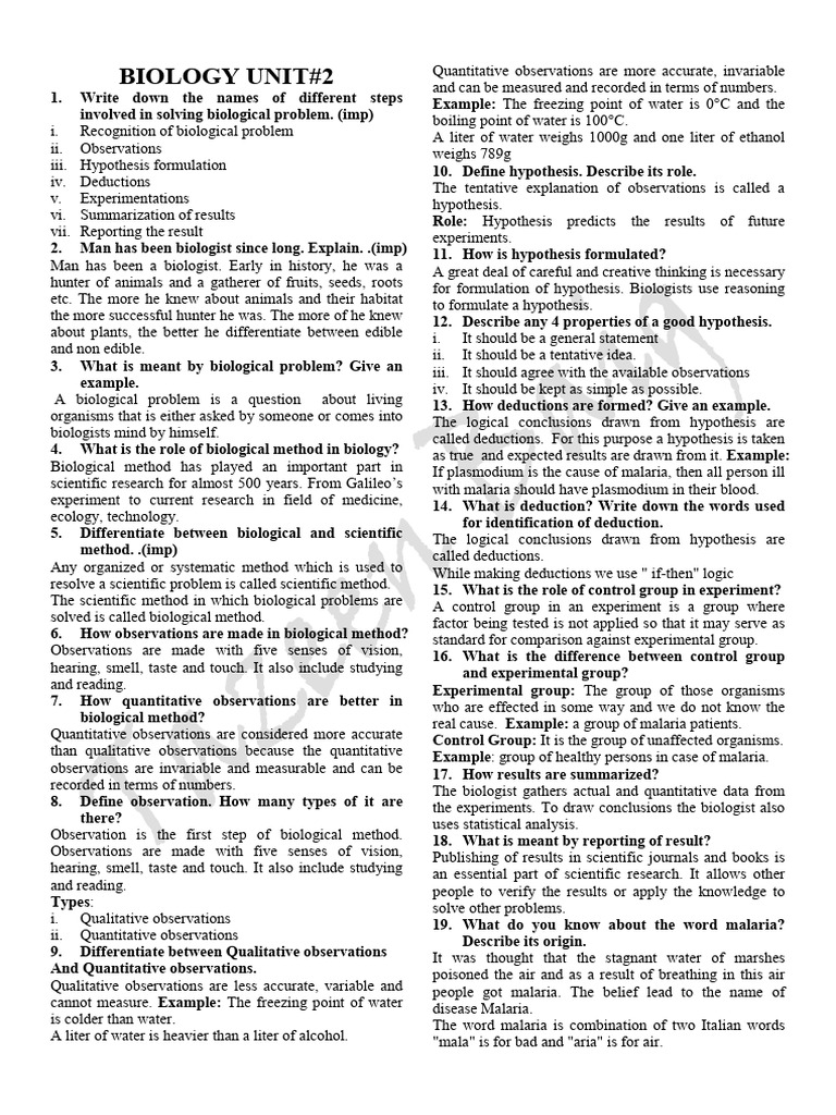 Biology Unit 2 | PDF | Malaria | Experiment