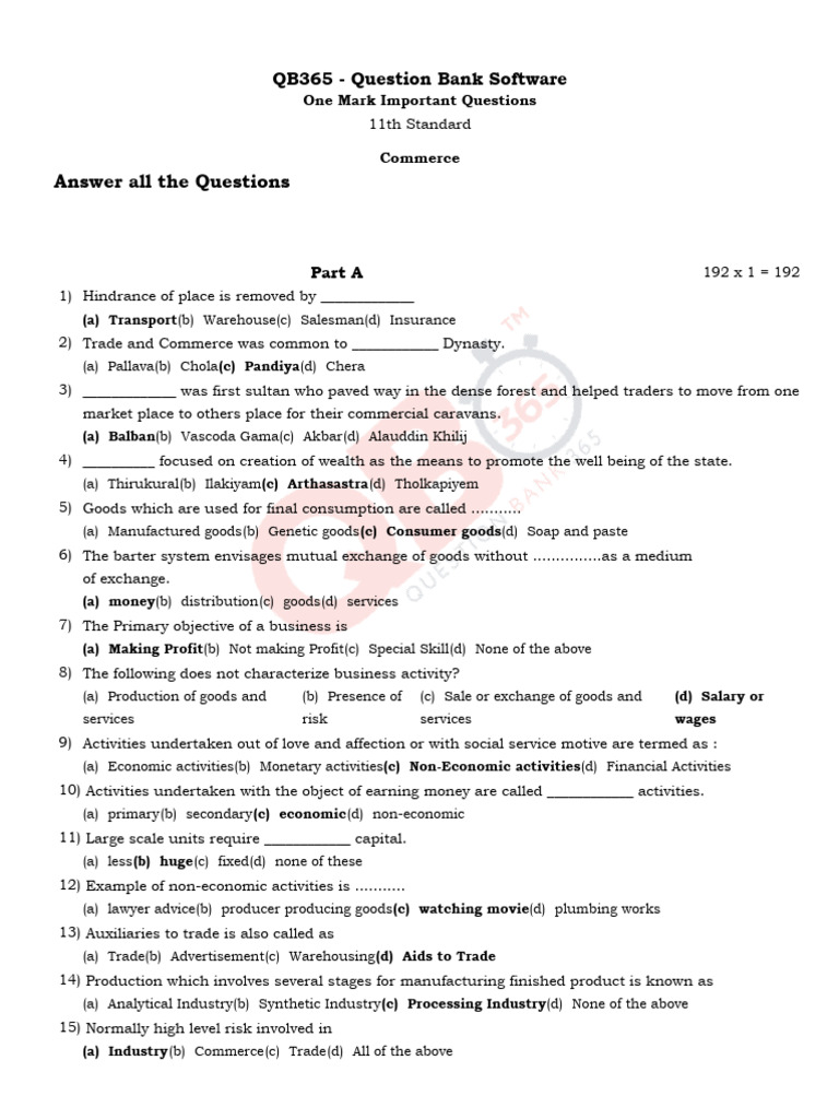 11th Commerce One Mark Questions Guide | PDF | Bill Of Lading ...