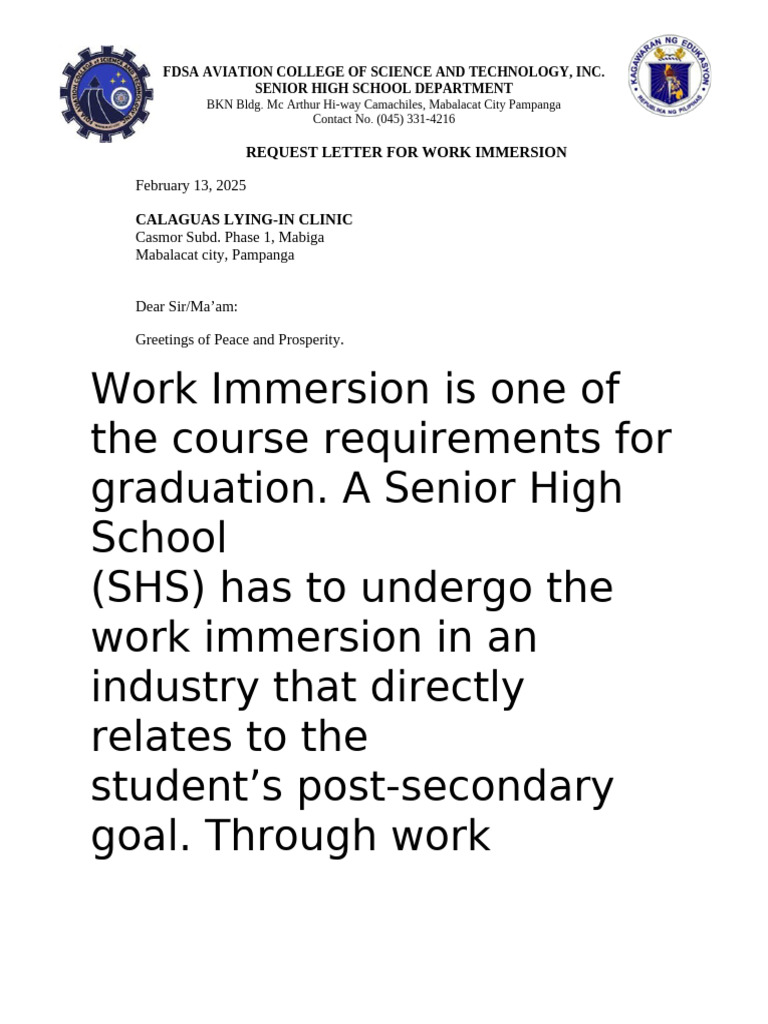 Request for Student Work Immersion | PDF | Learning | Science
