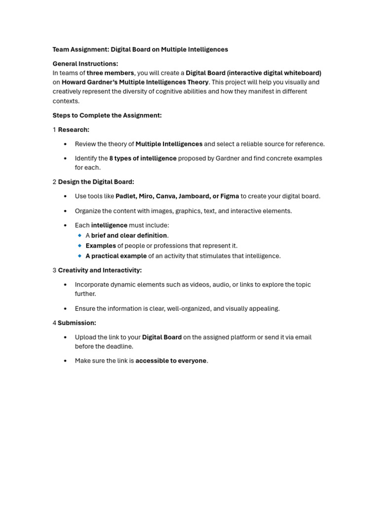 Digital Board Project on Multiple Intelligences | PDF