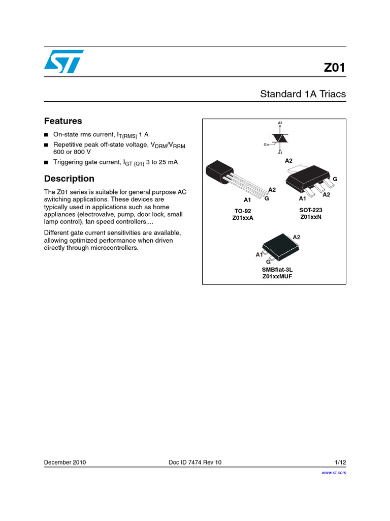 Z01 Series Triacs Specifications Guide | PDF | Intellectual Property ...