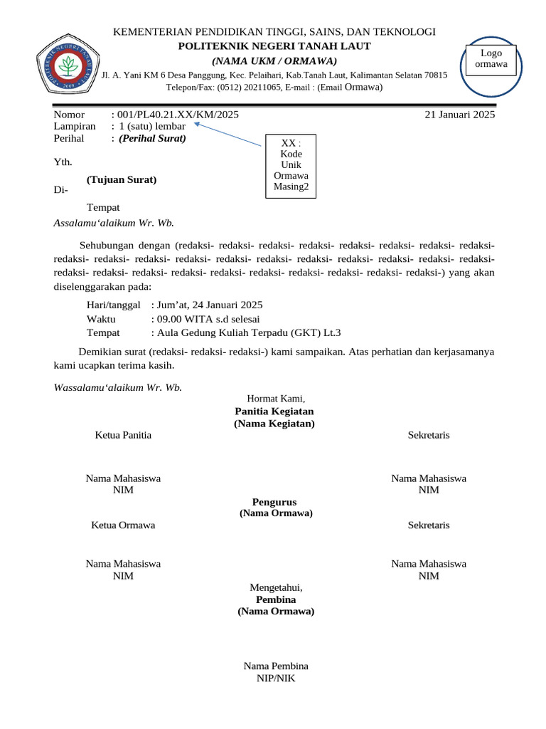 Surat Permohonan Kegiatan Ormawa 2025 | PDF