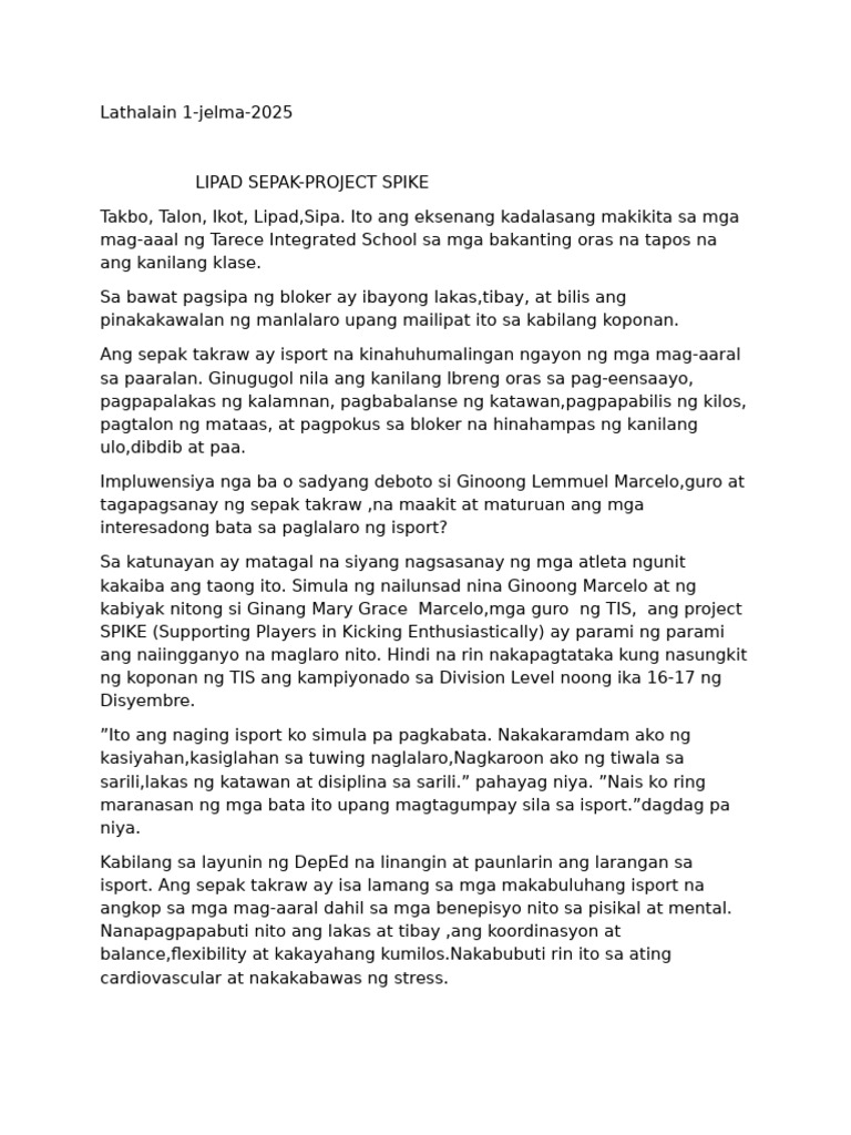 Lathalain 1 Project SPIKE JELMA2025 | PDF