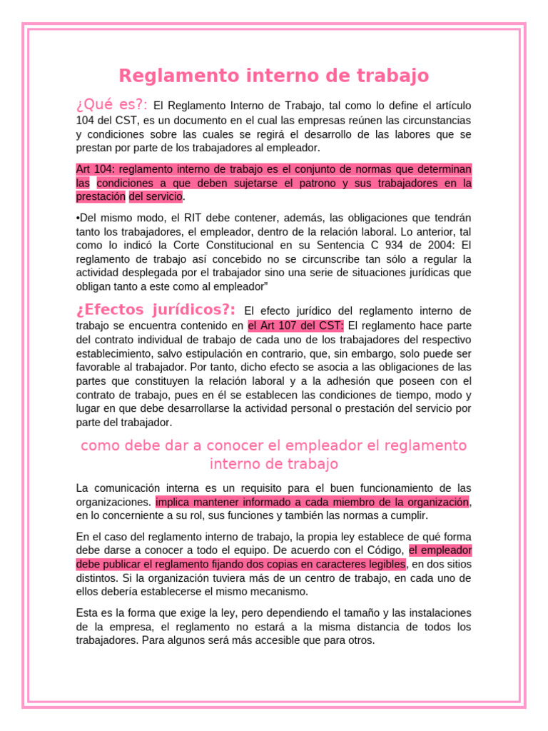 Reglamento Interno de Trabajo: Guía Completa | PDF | Derecho laboral ...