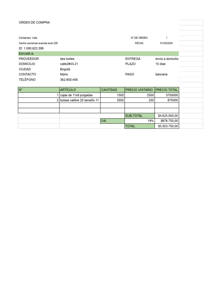Orden de Compra y Comprobantes Containers Ltda | PDF | Bancos | Tarjeta ...