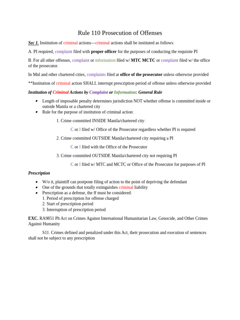 Rule 110: Criminal Action Procedures | PDF | Prosecutor | Statute Of ...